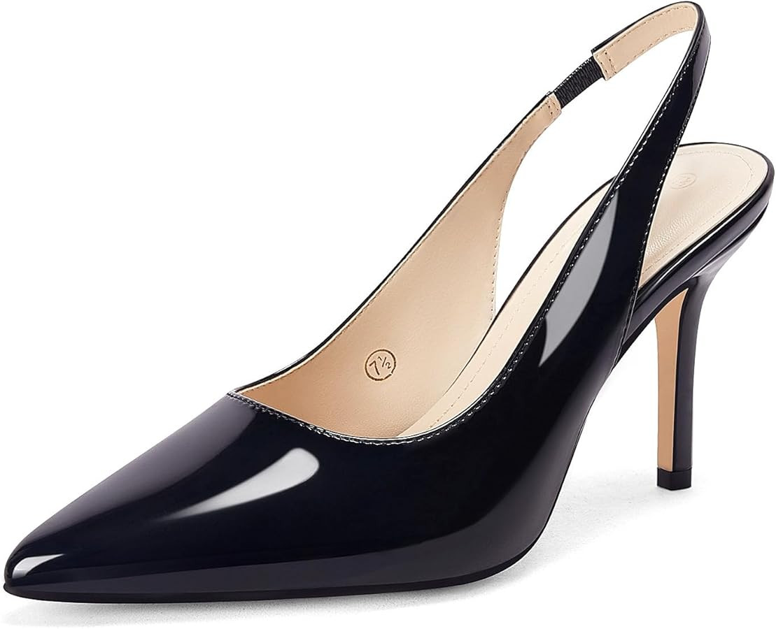 Trish Lucia Womens Slingback Pointed Toe Stiletto Pumps Slip-on High Heels Office Lady Sandals Pa... | Amazon (US)