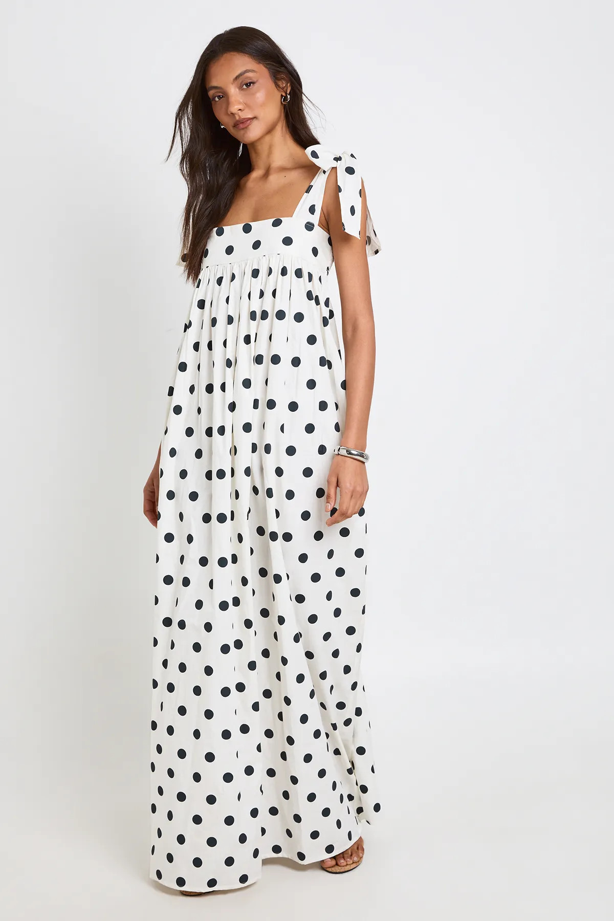 Ivory Lange Katoenen Popeline Polkadot Swing Jurk | Boohoo NL | Boohoo.com (NL)