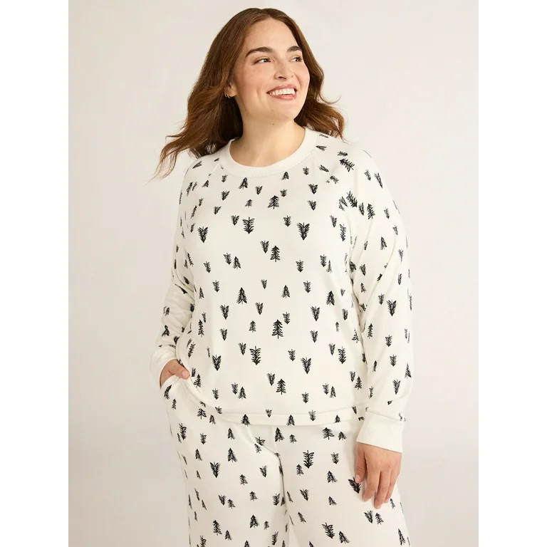 Joyspun Women’s Hacci Knit Tree Print Sleep Top with Long Sleeves, Sizes XS-3X | Walmart (US)