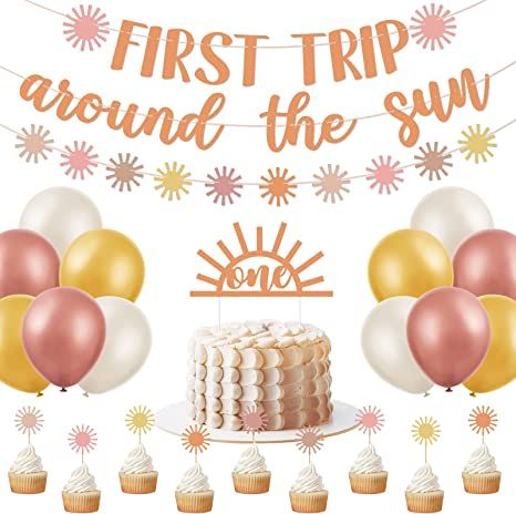 First Trip Around The Sun Birthday Decorations Boho Sun 1st Birthday Banner You Are My Sunshine P... | Amazon (US)