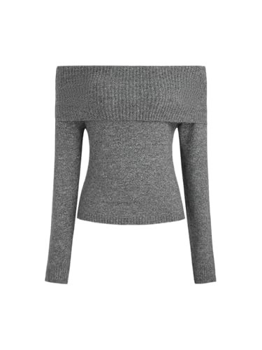 CIDER Women’s Off Shoulder Knitted Long Sleeve Tops Fall Pullover Sweater : Grey, XXS | Amazon (US)