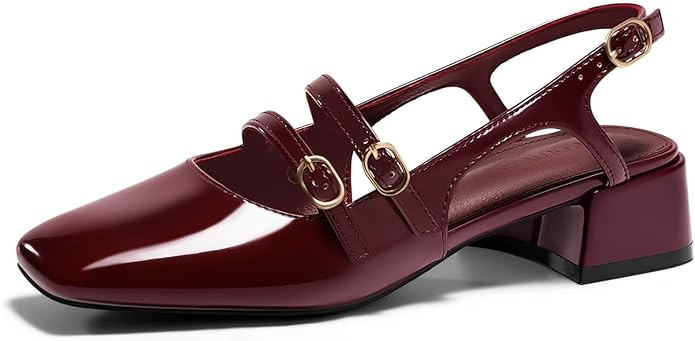 Coutgo Women's Mary Jane Chunky Low Heels Slingback Pumps Closed Square Toe Wedding Dress Shoes | Amazon (US)