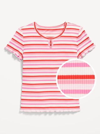 Short-Sleeve Keyhole Cutout Lettuce-Edge Top for Girls | Old Navy (US)