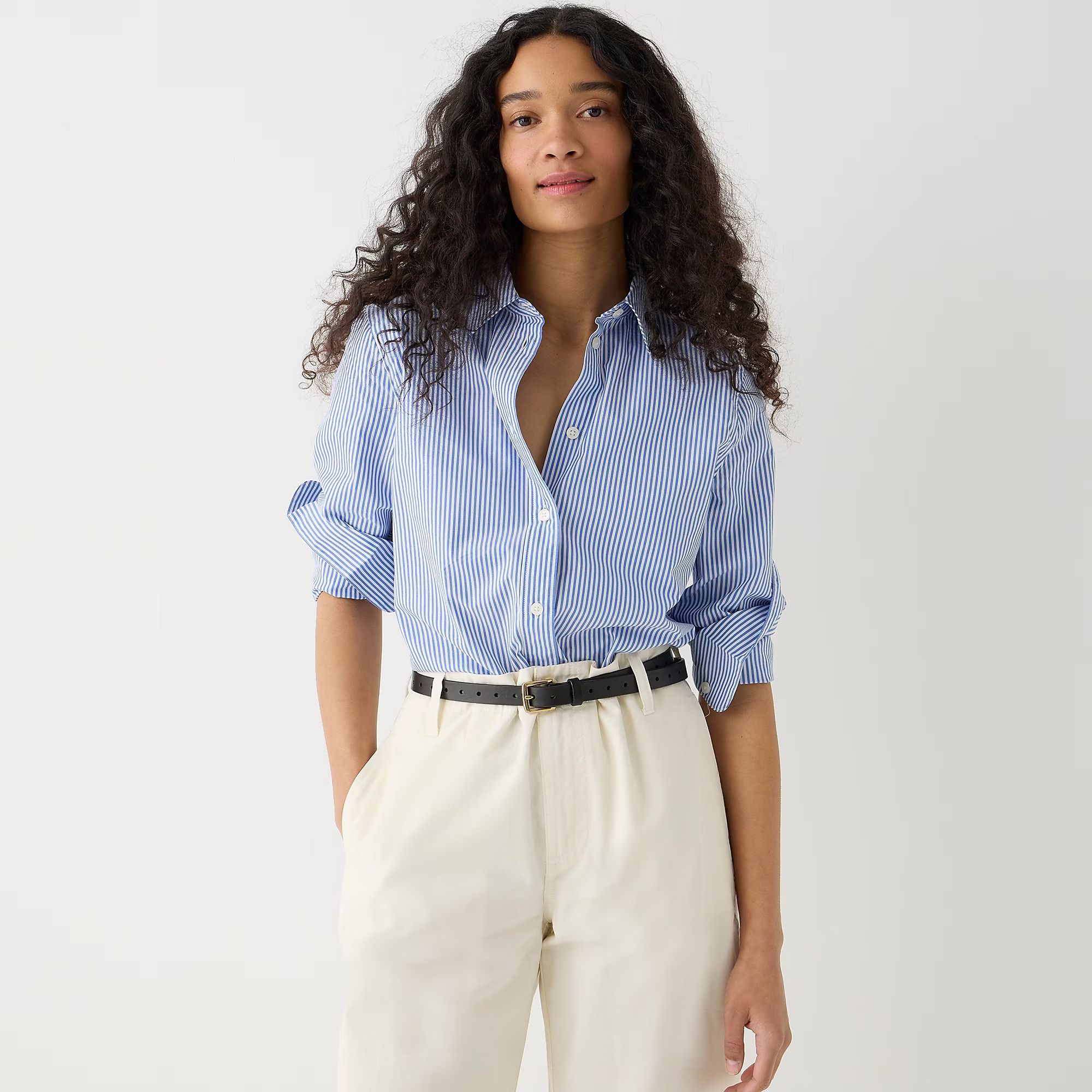 J.Crew: Slim-fit Stretch Cotton Poplin Shirt In Stripe For Women | J.Crew US