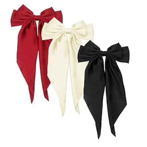 Hair Accessories - 3 Pcs Oversized Satin Hair Barrettes, Ribbon Bowknot Clips for Women | Amazon (US)