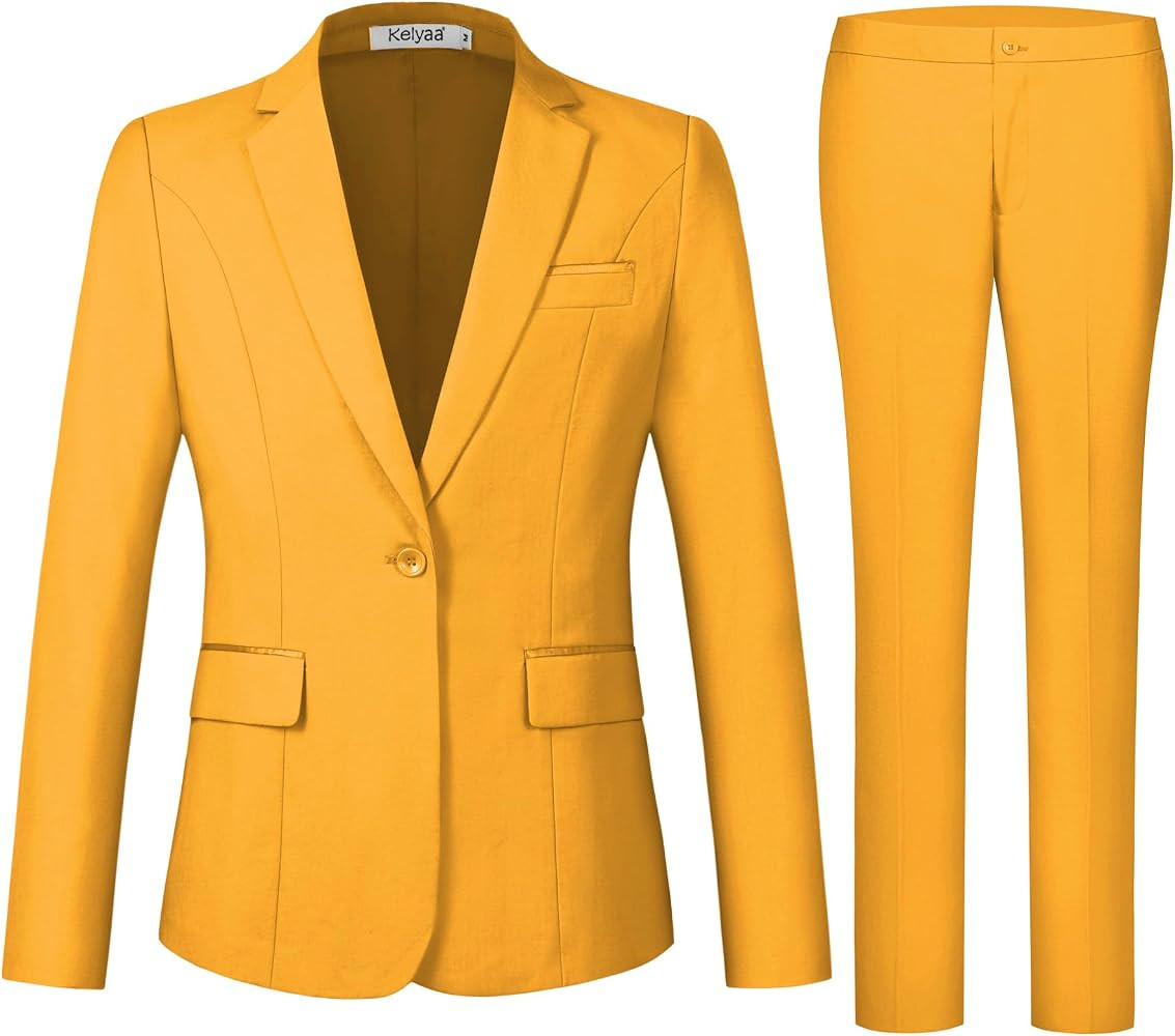 Women's 2 Piece Suit Notched Lapel One Button Slim Fit Business Office Work Tuxedo Blazer Pants S... | Amazon (US)