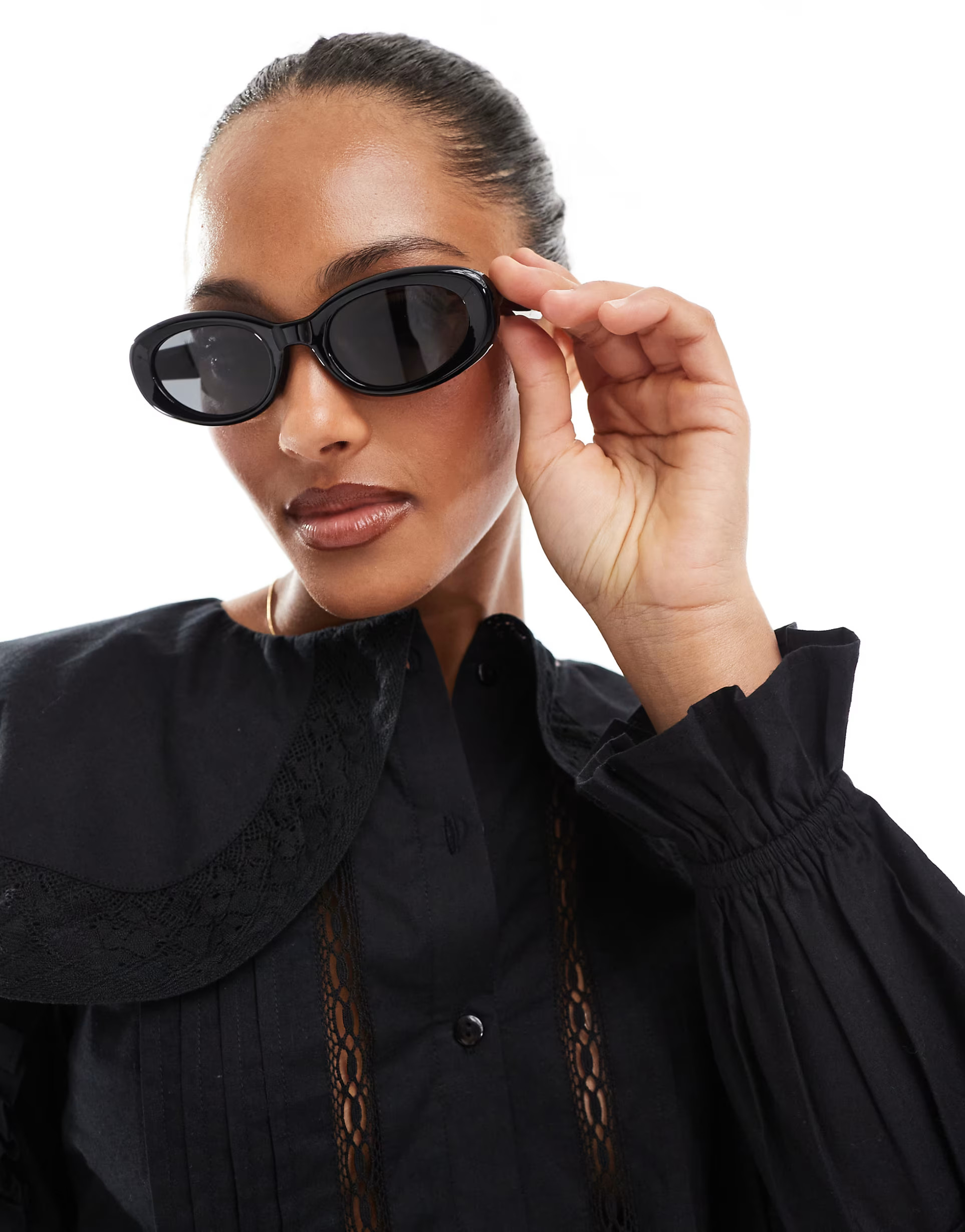 ASOS DESIGN oval sunglasses in shiny black | ASOS (Global)