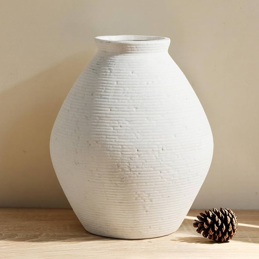 Ceramic Large Rustic Round Vase-11.8" Beige Pottery Textured Vase-Big Terracotta Vase Large Vases... | Amazon (US)