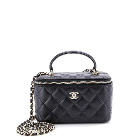 Classic Top Handle Vanity Case with Chain Quilted Lambskin Small | Rebag