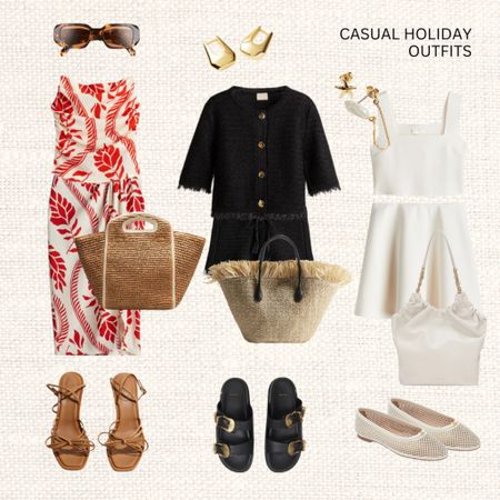 Casual holiday outfits 🏝️ 

Tap 🖤 to add this post to your favorites folder below and come back later to shop!

Make sure to check out the size reviews/guides to pick the right size

#LTKsummer, raffia tote bag, raffia cardigan, buckled slides, anine bing, strappy kitten heeled sandals, printed sarong, printed top, summer outfit, holiday outfit, white mesh ballet flats, cream raffia bag, cropped vest top, a line skirtt

#LTKeurope #LTKSeasonal #LTKstyletip