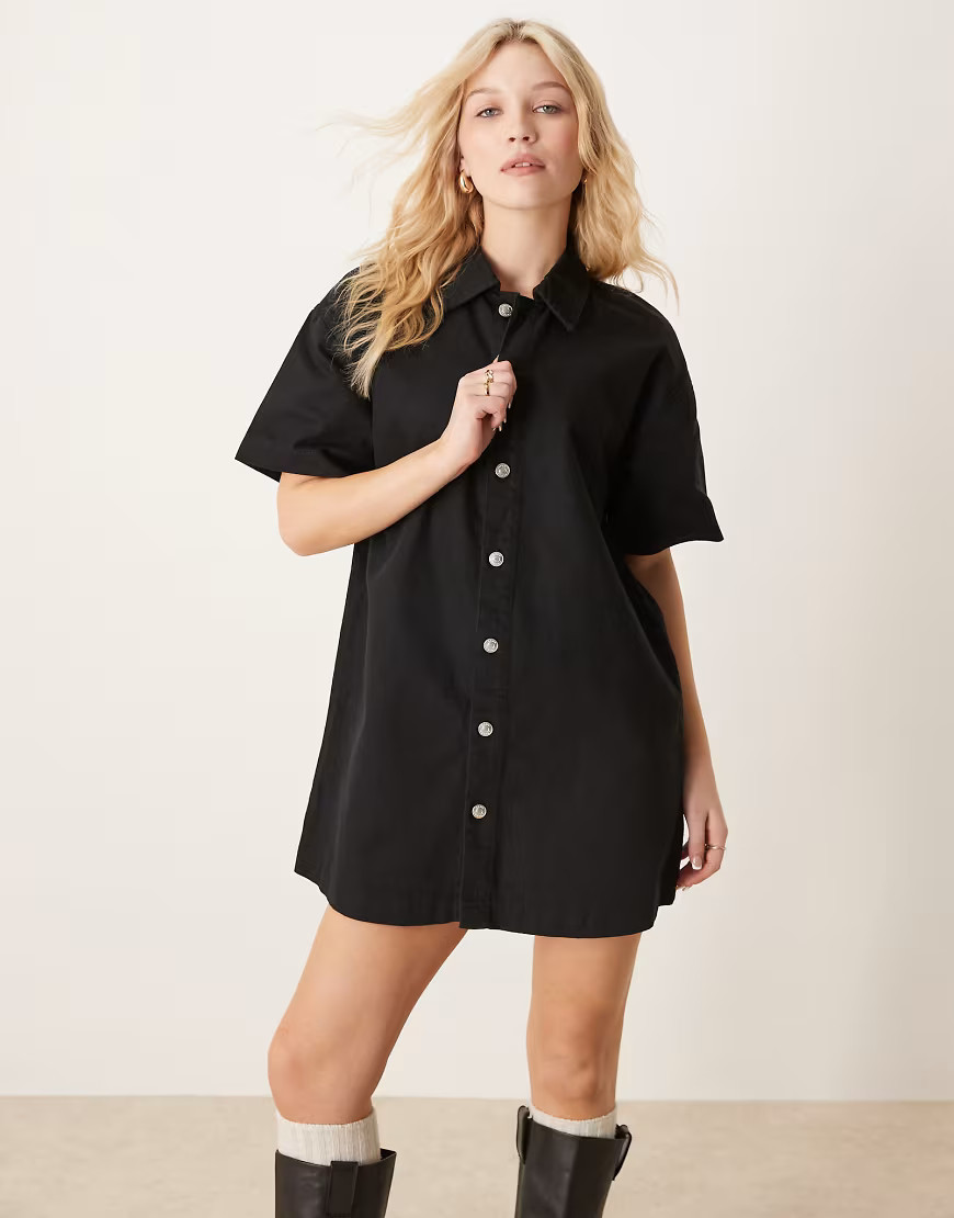 ASOS DESIGN denim shirt dress in black | ASOS (Global)