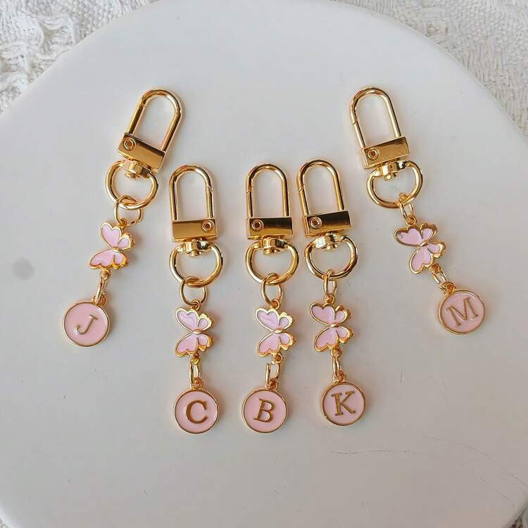 1pc Gold Butterfly Letter Keychain, Alloy Initial Couple Keyring, Backpack Accessory | SHEIN