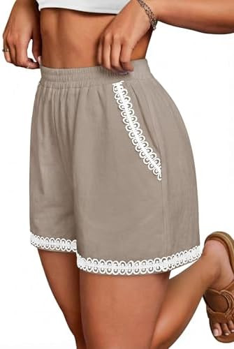 ONLYSHE Shorts for Women Casual Cotton Linen Elastic Waisted Summer Lounge Pocket Shorts Vacation... | Amazon (US)