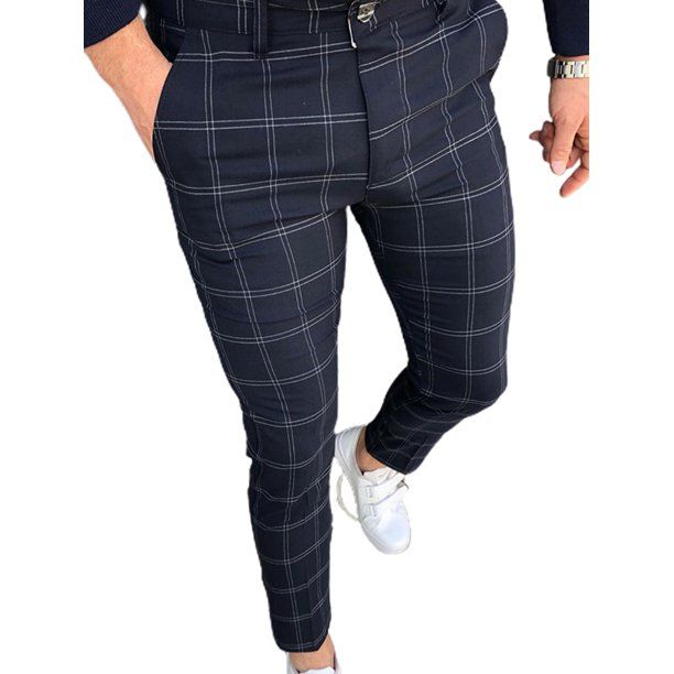 Men Casual Plaid Checkered Print Chino Pants Gentleman Work Business Formal Trousers Slacks - Wal... | Walmart (US)