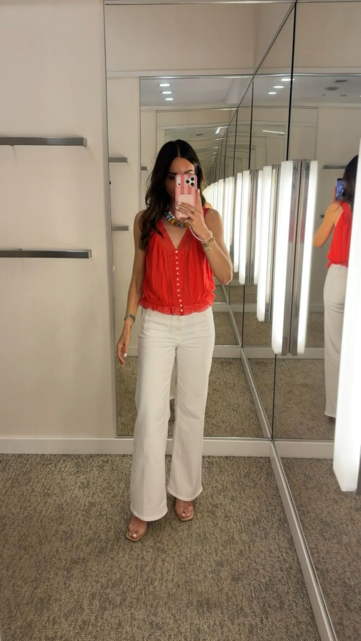 I'm wearing size XS in top.

red top, summer vacation outfit, colorful summer look, resort dinner outfit, beach club style, vacation date night, white wide leg jeans, red sleeveless top, coastal chic, summer evening look, colorful accessories outfit

#LTKootd #LTKOver40