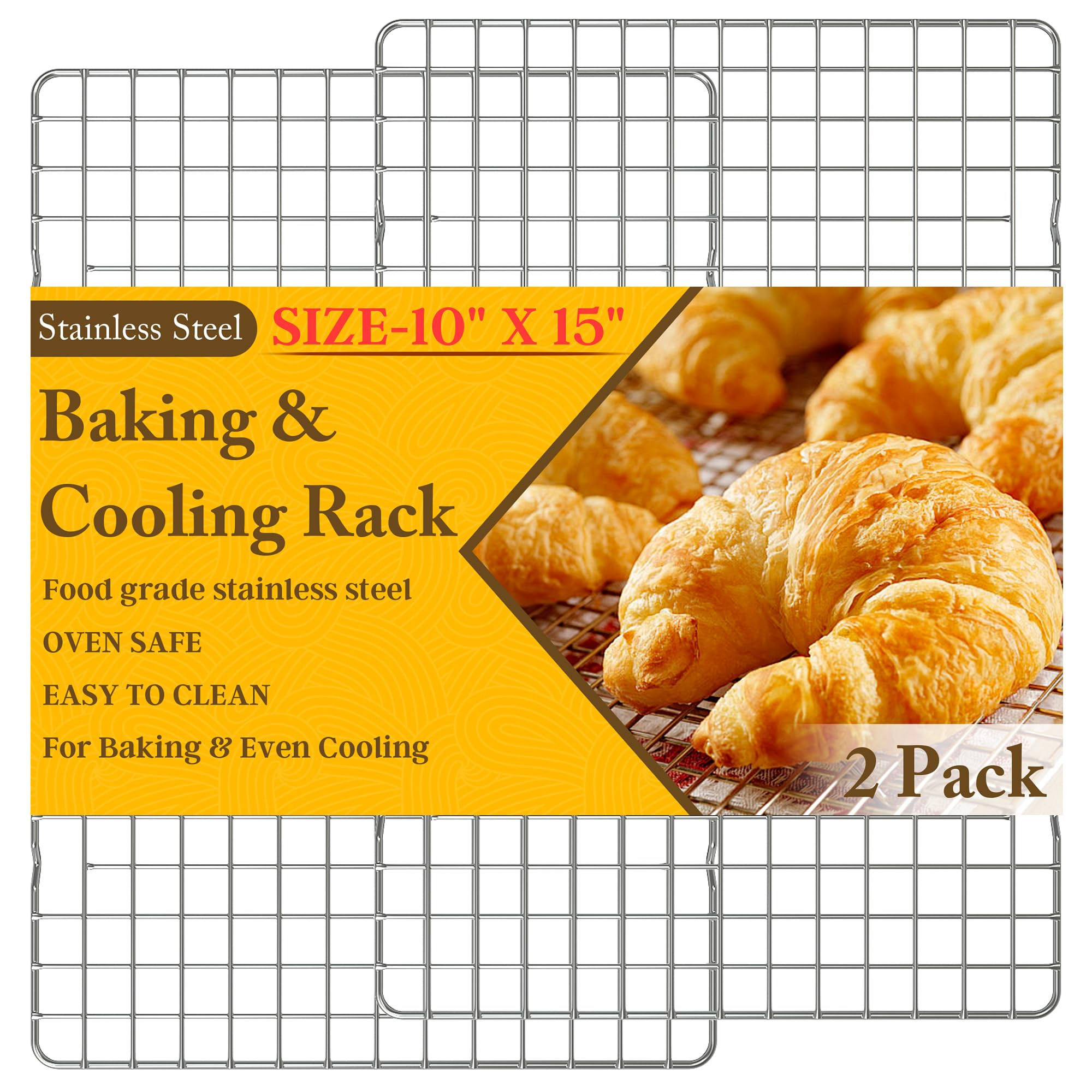 2PCS Cooling Racks for Cooking and Baking - 10" x 15"Heavy Duty Stainless Steel Wire Rack for Bak... | Amazon (US)