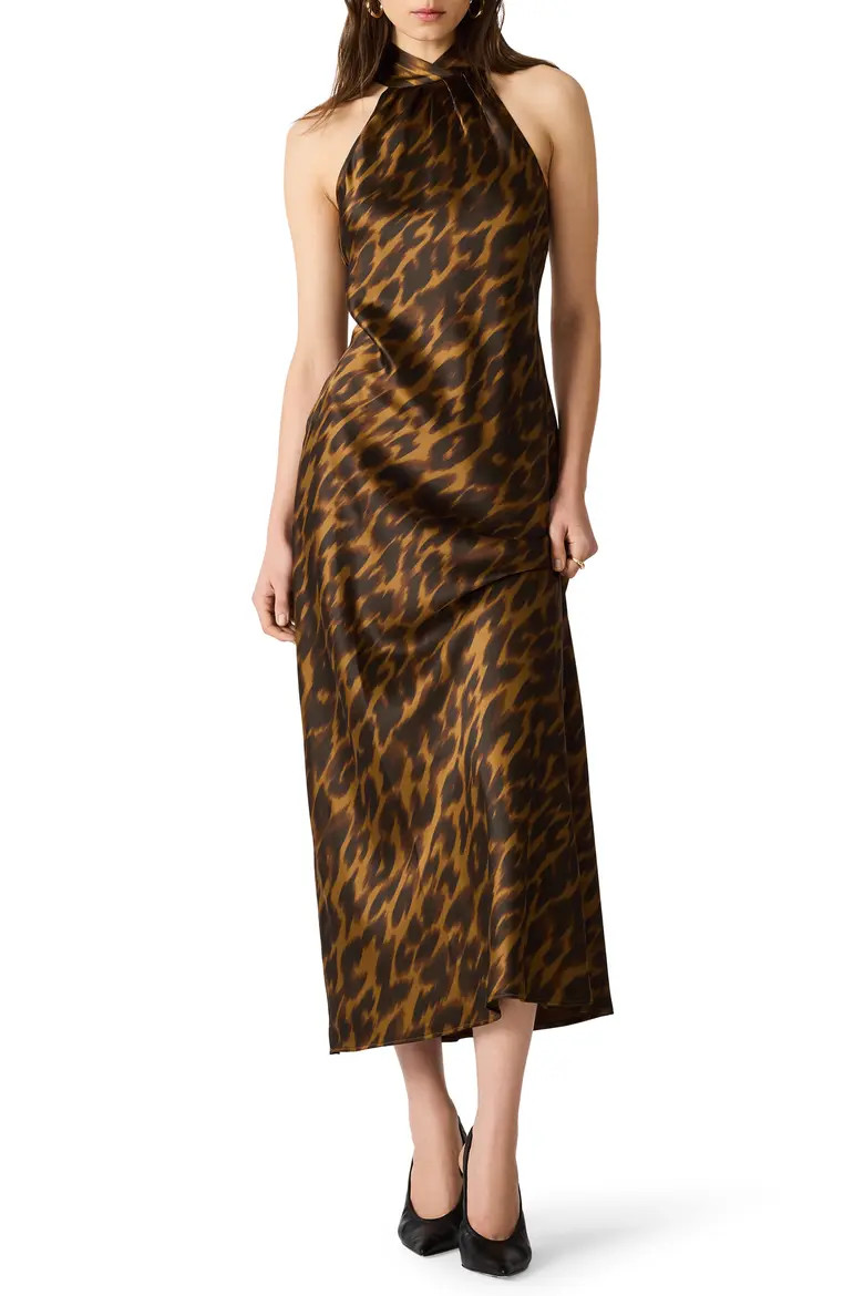 Alanah Leopard Print Halter Neck Midi Dress (Women) | Nordstrom | Nordstrom