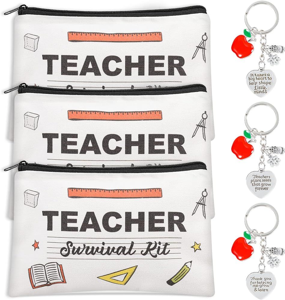 emzrivo 6 Pcs Teacher Appreciation Gift Set 3 Teacher Makeup Cosmetic Bags and 3 Teacher Keychain... | Amazon (US)