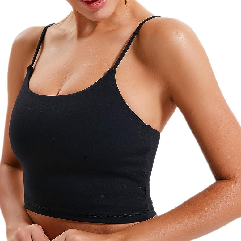 Women's Longline Yoga Tank Top Padded Sports Bra Workout Fitness Running Camisole Crop Top | Amazon (US)