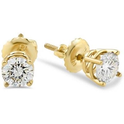 Pompeii3 1/2ct Diamond Stud Earrings Solid 14K Yellow or White Gold Screw Back | Target