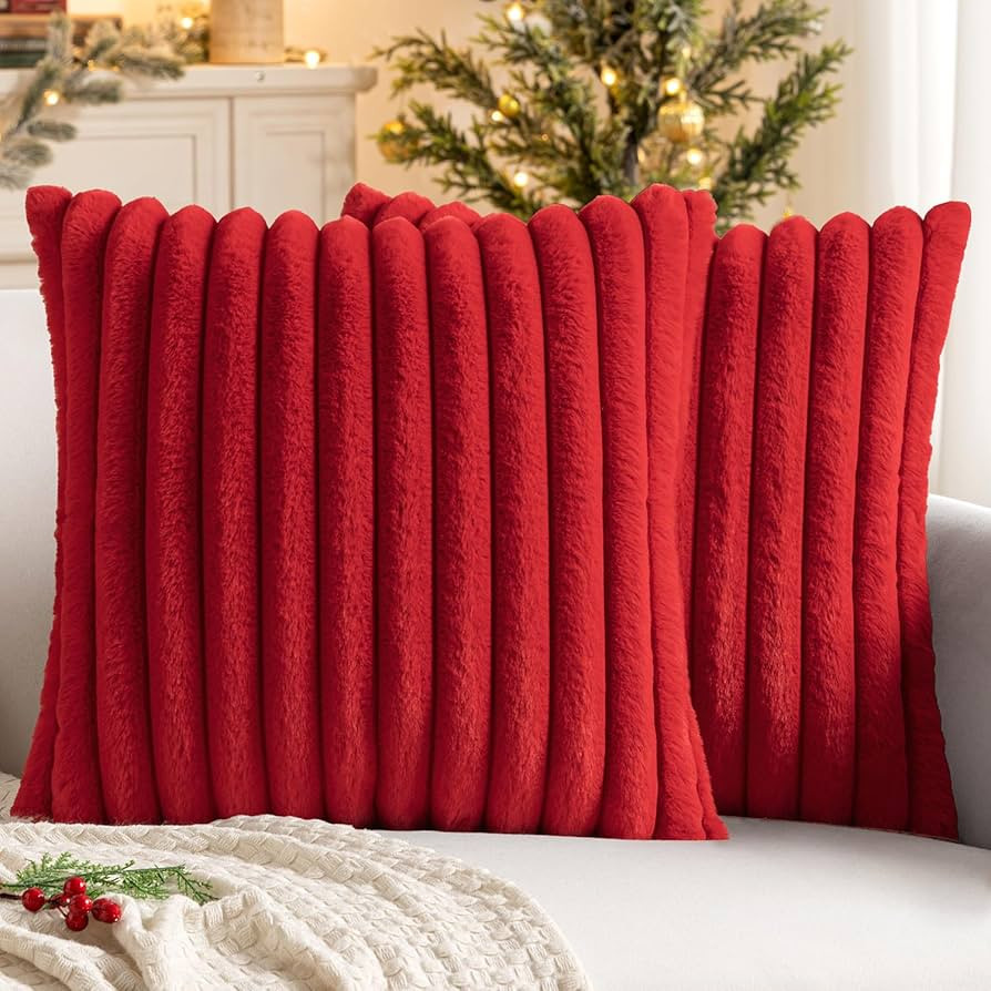 MIULEE Faux Fur Christmas Decorative Throw Pillow Covers 18x18 Inch Set of 2, Modern Spring Home ... | Amazon (US)