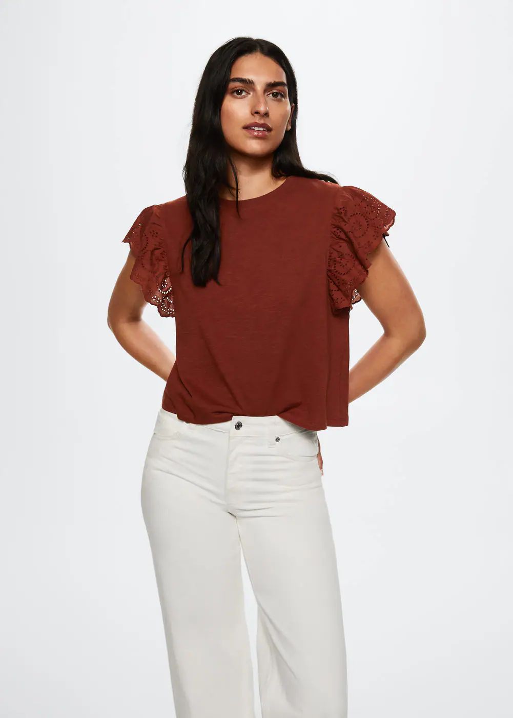 Cotton t-shirt with openwork detail -  Women | Mango USA | MANGO (US)