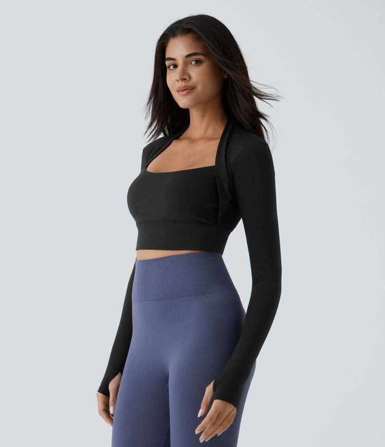 Women’s Softlyzero™ Plush Long Sleeve Thumb Hole 2-in-1 Cropped Yoga Sports Top - Halara | HALARA