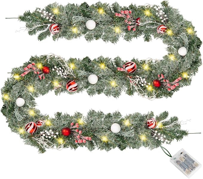 Rocinha 6FT Artificial Prelit Christmas Garland with 20 LED Lights Xmas Greenery Garland with Pin... | Amazon (US)
