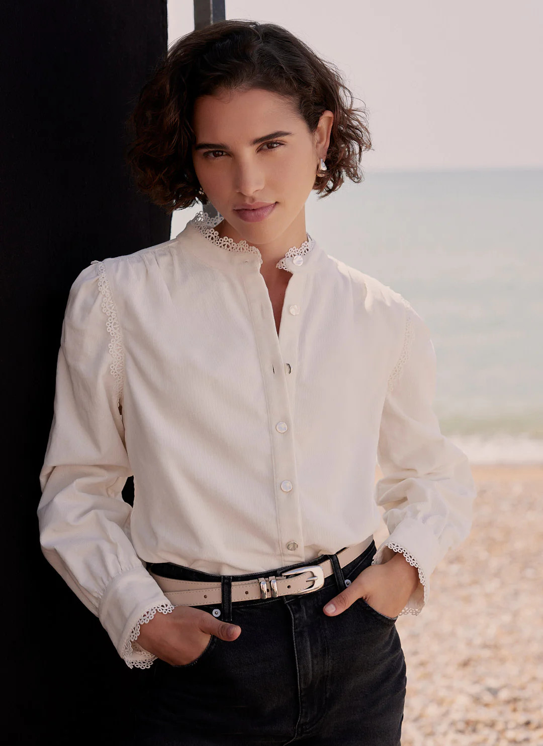 Cream Corduroy Lace Blouse | Mint Velvet