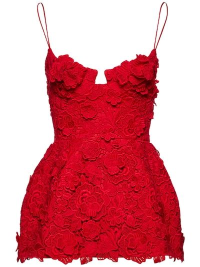 Magda Butrym - Wool macramè flower mini dress - Red | Luisaviaroma | Luisaviaroma