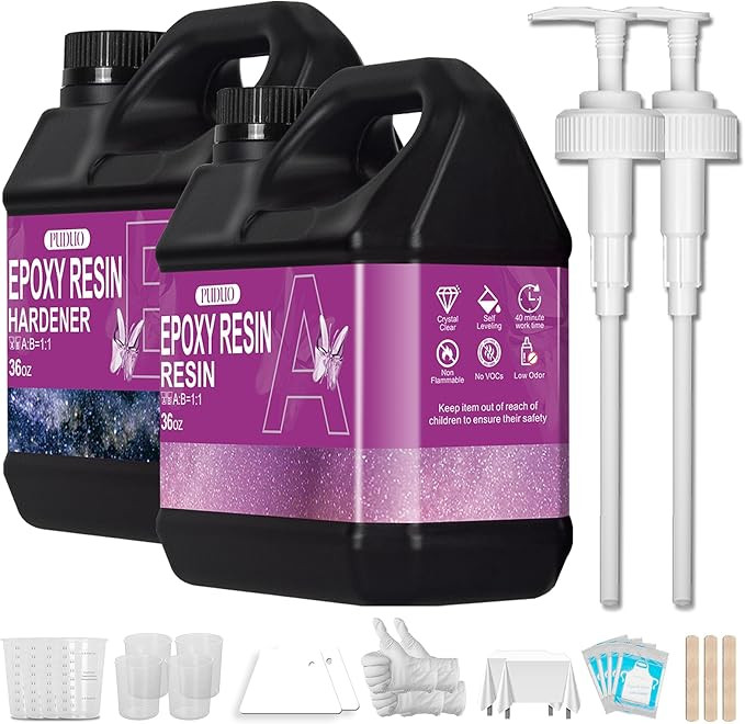Puduo Epoxy Resin Kit 72OZ，Newly Formulated Crystal Clear Epoxy Resin，Strong, Bubble-Free, An... | Amazon (US)