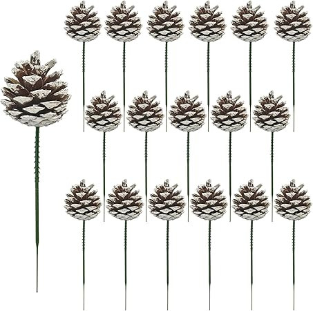 20 PCS Christmas Pine Cones, 2-2.4 Inch Large Natural Pine Cones, Snow Pinecones with 5 Inch Wire... | Amazon (US)