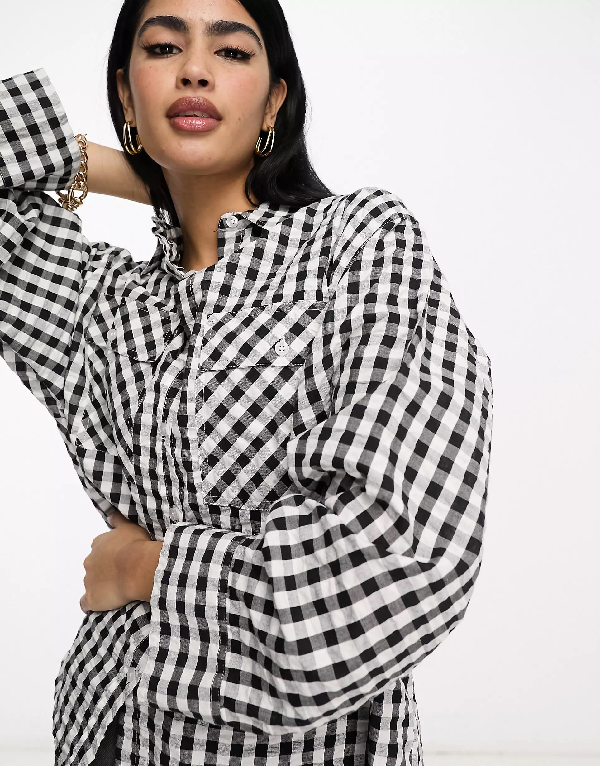 ASOS DESIGN oversized gingham shirt in mono | ASOS (Global)