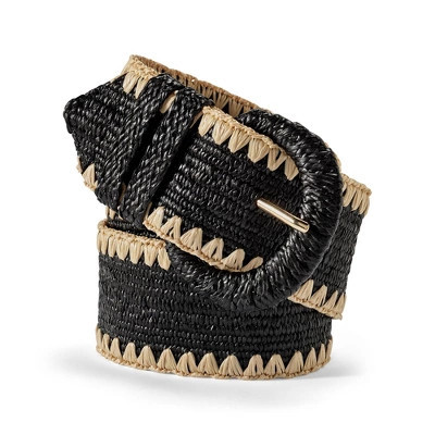 Lands' End Women's Stretch Raffia Belt - X Large - Black/Natural | Target