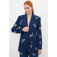 Embellished Denim Single Breasted Blazer | Debenhams UK