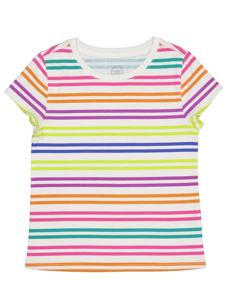 Wonder Nation Girls Kid Tough Tee with Short Sleeves, Sizes 4-18 & Plus - Walmart.com | Walmart (US)