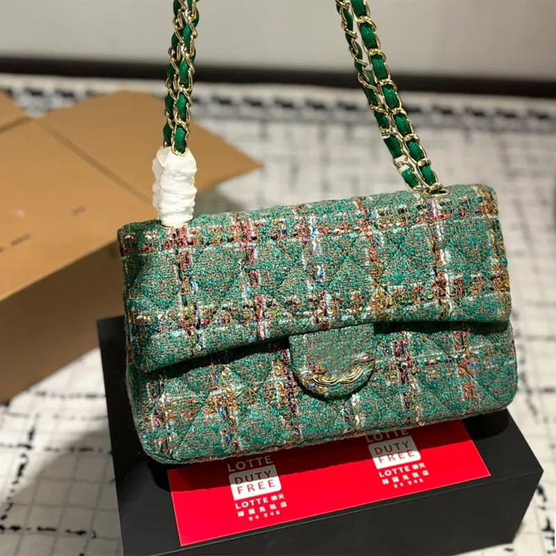 Vintage Tweed Cf Designer Womens Shoulder Bag Luxury Two -Tone Houndstooth with Hardware Metal Cc... | DHGate