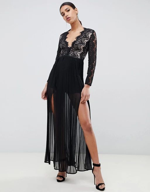 Rare London maxi dress with scalloped lace detail in black | ASOS US