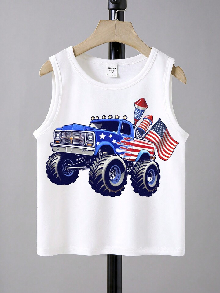 Young Boy Casual Simple Car Pattern Sleeveless Top, Suitable For Summer | SHEIN