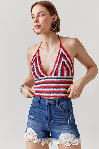 Ulissa Striped Crochet Halter Top | Francesca's