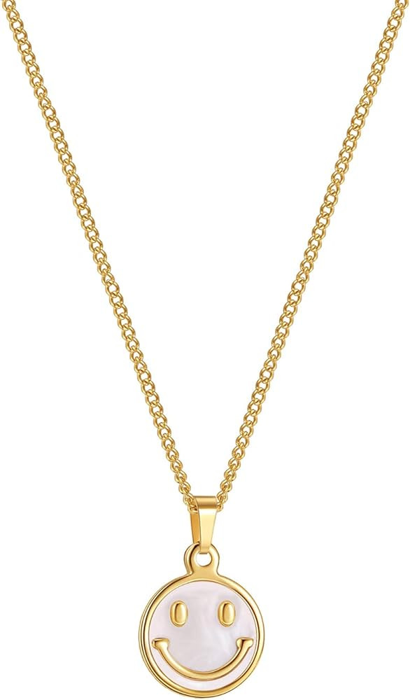 Dainty Gold Necklace for Women 18K Gold Plated Adjustable Mother of Pearl Butterfly/Moon/Smiley F... | Amazon (US)