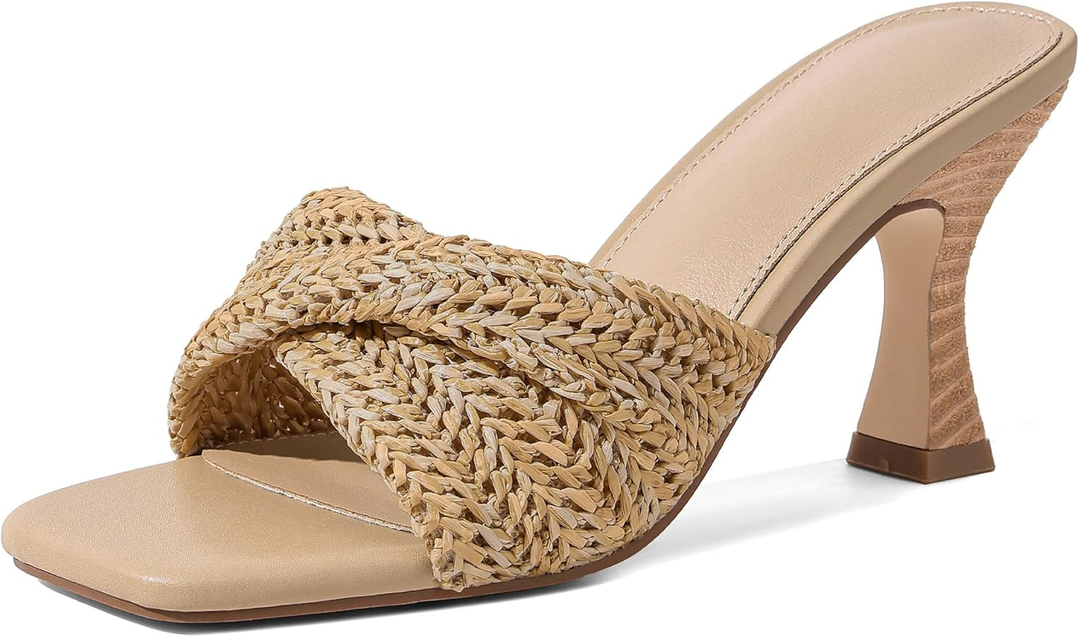 Marc Ford Raffia Heeled Sandals for Women Stiletto Mule Heels Open Square Toe Braided Backless Sl... | Amazon (US)