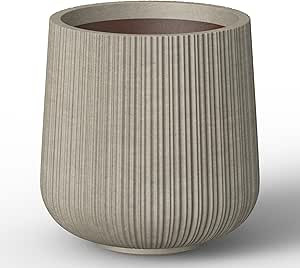 Kante 13.0" Dia Round Fluted Concrete Planter, Large Plant Pot with Drainage, Smooth Weathered Co... | Amazon (US)