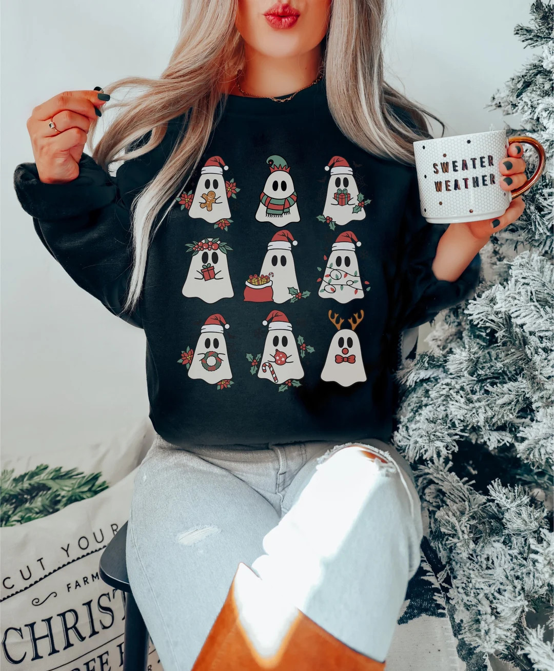 Christmas Ghost Sweatshirt Spooky Christmas Sweatshirt Goth - Etsy | Etsy (US)