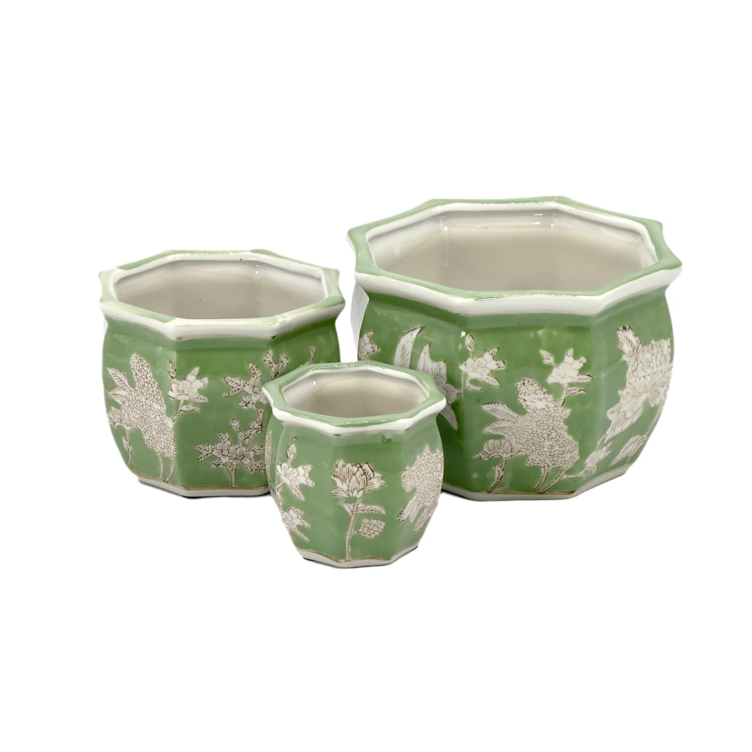 Galt International Green & White Floral Porcelain Ceramic Decorative Flower Pot 8"/6"/4.5" Garden... | Amazon (US)