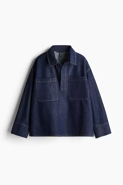 H & M - Oversized Pullover Denim Shirt - Blue | H&M (US + CA)