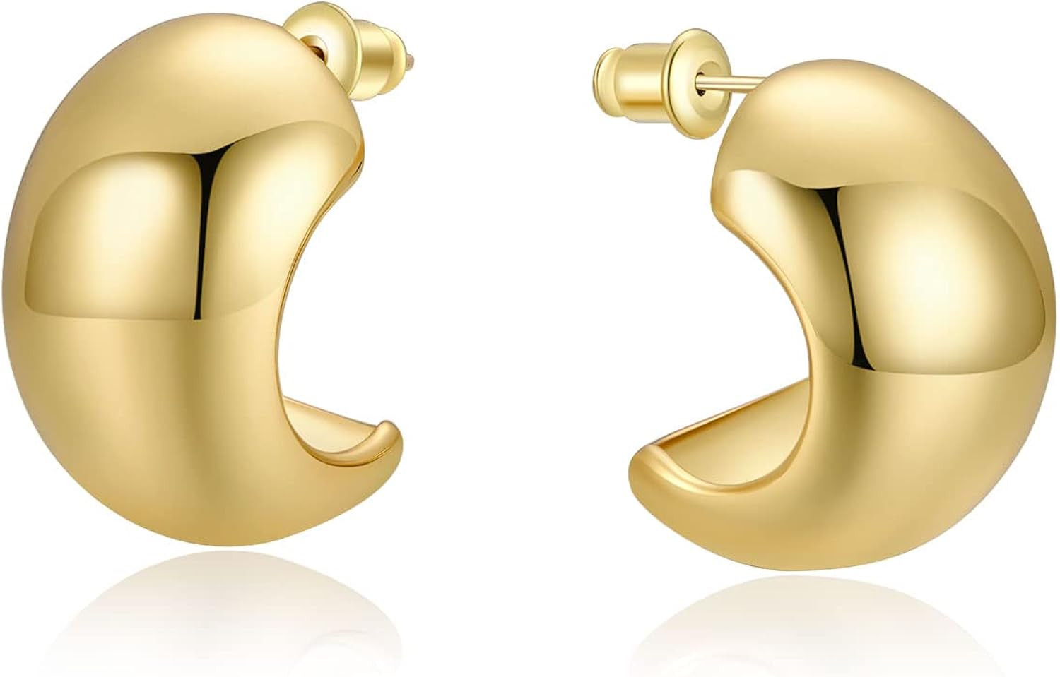 LUVJOO Chunky Thick Gold Hoop Earrings Lightweight Teardrop Ball Hoops for Women Girls | Amazon (US)