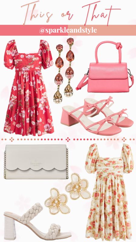This Or That: Spring Outfits

❤️ red floral puff sleeve midi dress, coral pink bow heels, coral pink knotted handbag, red and coral pink ombré crystal earrings
🤍white floral puff sleeve midi dress, ivory white scalloped crossbody bag, ivory white braided heels, white and gold flower stud earrings

#LTKshoecrush #LTKfindsunder100 #LTKSeasonal