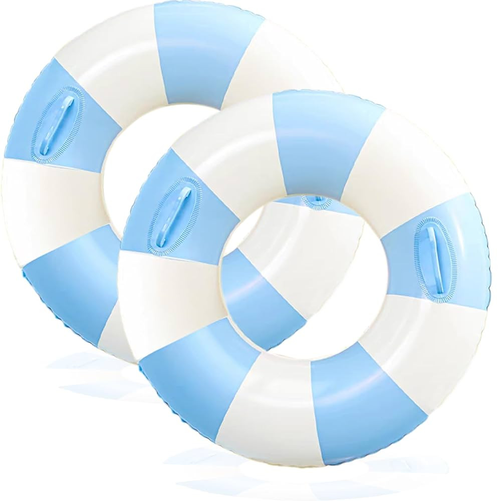 Inflatable Pool Floats for Adults- 2 Pack Striped Floaties Pool Tubes Swim Rings with Handles Inf... | Amazon (US)