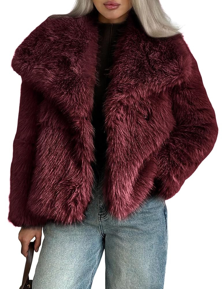 Wyeysyt Womens Faux Fur Coat Cropped Fluffy Shaggy Jacket Long Sleeve Lapel Winter Furry Coat Out... | Amazon (US)